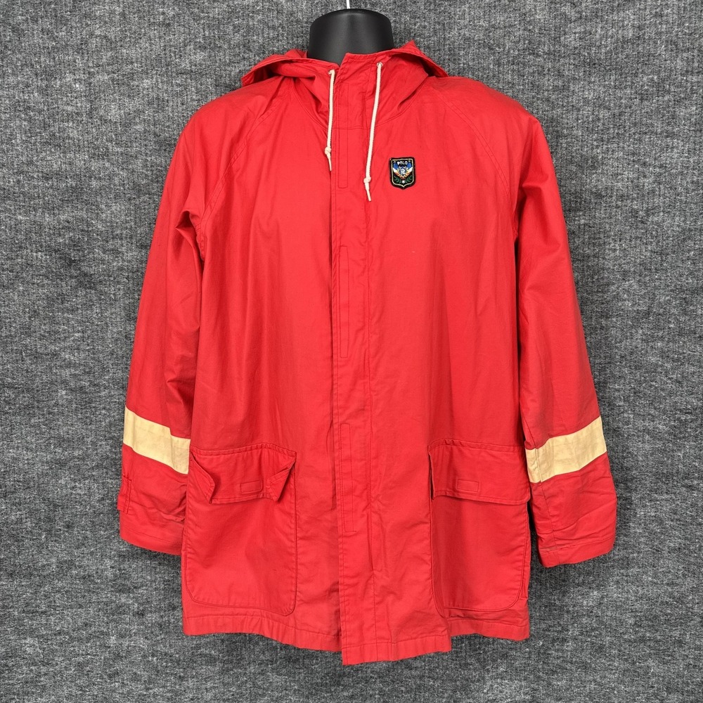 Vintage Polo Ralph Lauren Jacket Mens Small Red Unicrest Cotton Hooded Parka 90s